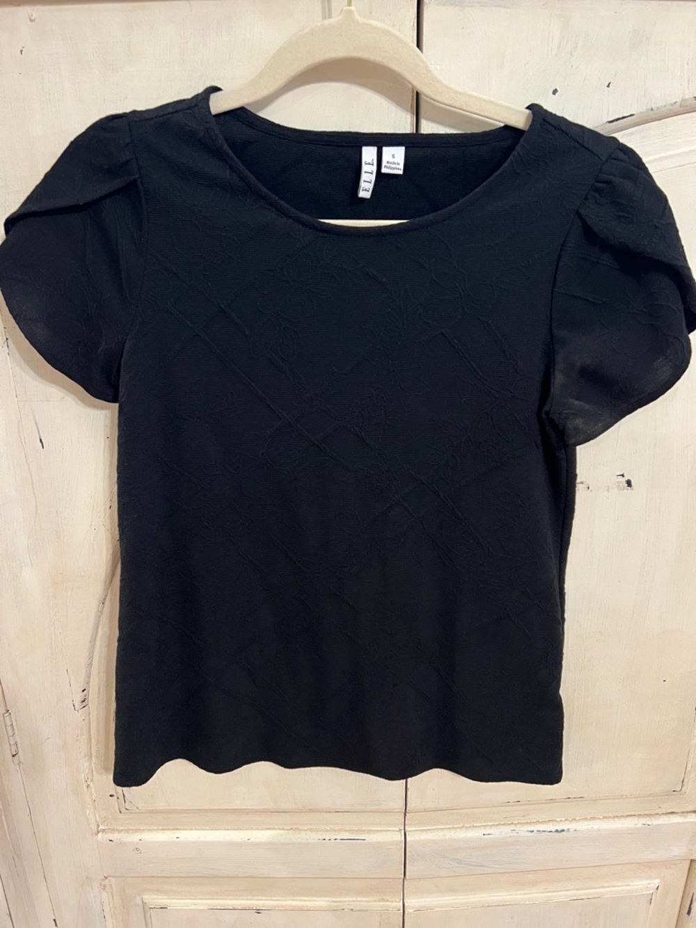 Elle Black Textured Puff Sleeve Top Small Dressy Blouse - Picture 2 of 11